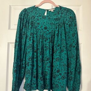 Knox Rose Teal Floral Pintuck Long-Sleeve Blouse